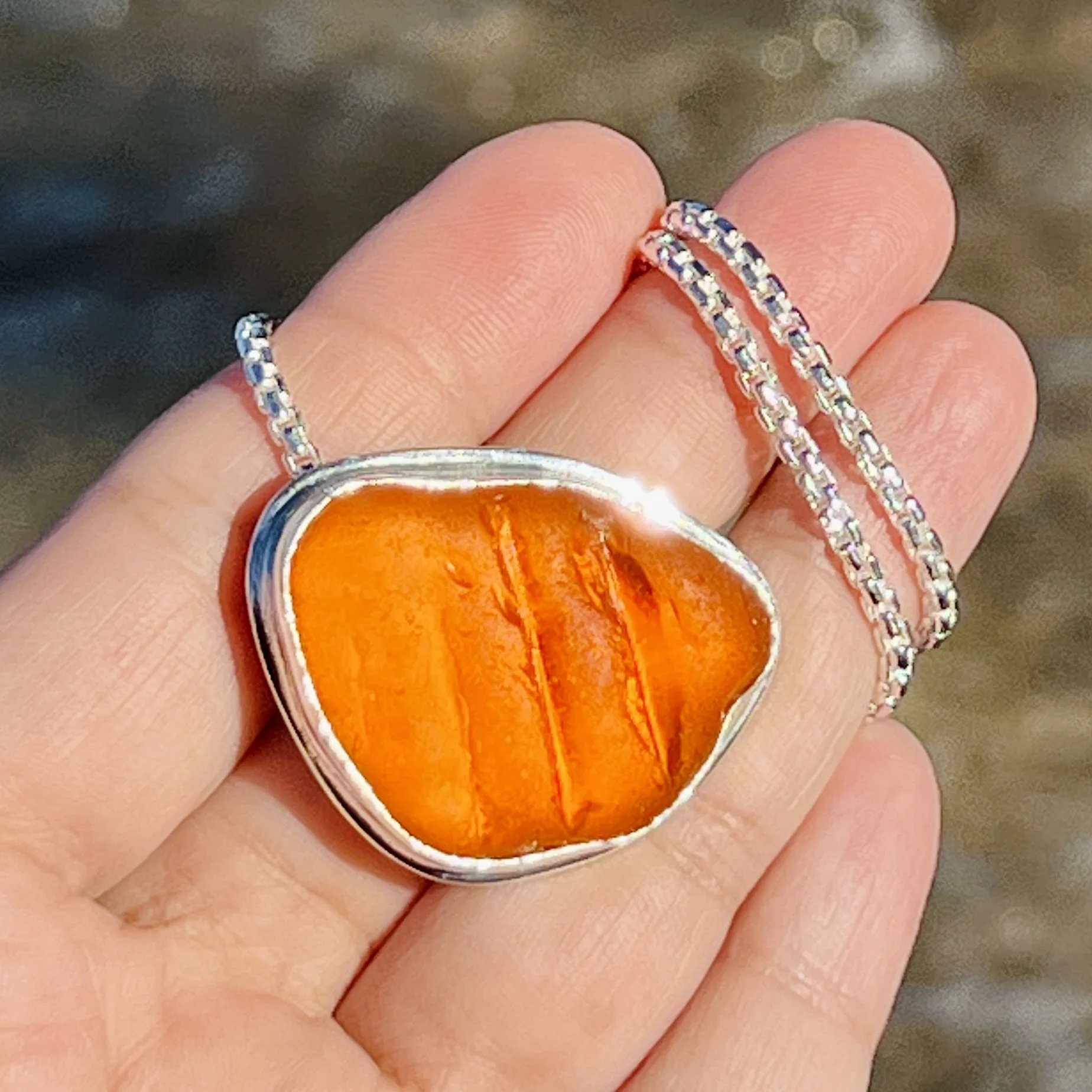 Brilliant Orange Patterned Sea Glass Necklace — Sea and Sky Studio